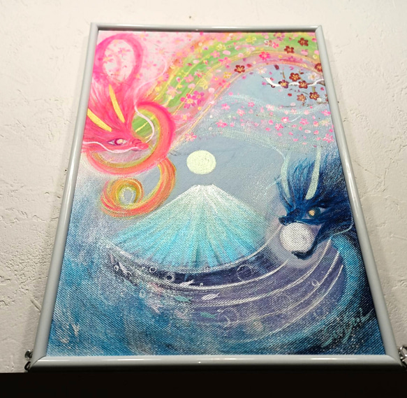 風水幸せ絵画＊吉祥 空海 春色花咲メロディ〜花龍海龍〜富士山 五線譜