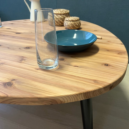 送料無料】 テーブル おにぎり 約90cm 杉 折り畳み アイアン脚 ロー