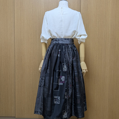 SOLD 着物リメイク ギャザースカート 大島紬 M〜L ロング
