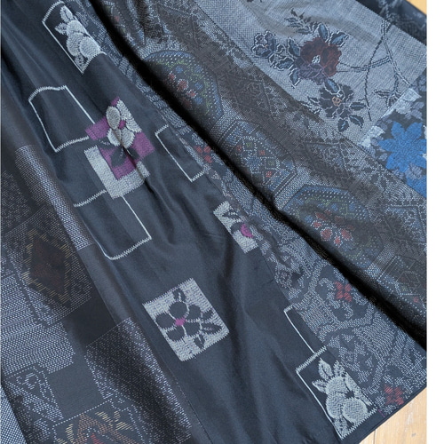 SOLD 着物リメイク ギャザースカート 大島紬 M〜L ロング