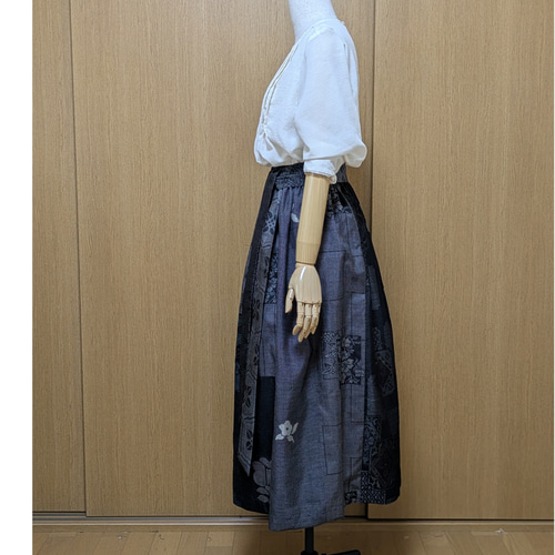 SOLD 着物リメイク ギャザースカート 大島紬 M〜L ロングスカート  