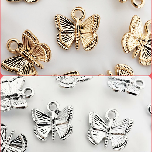 10個 蝶々 蝶 シノワズリ 和風 中華 パーツ チャーム ライトゴールド