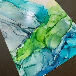 No.4 アルコールインクアート 原画 A4サイズ 緑 抽象 絵画 森の星屑