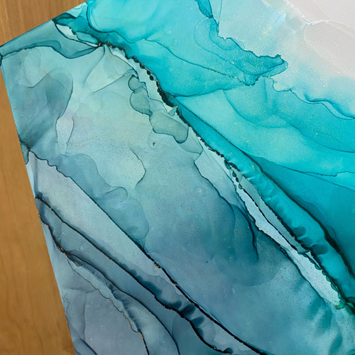 No.4 アルコールインクアート 原画 A4サイズ 緑 抽象 絵画 森の星屑