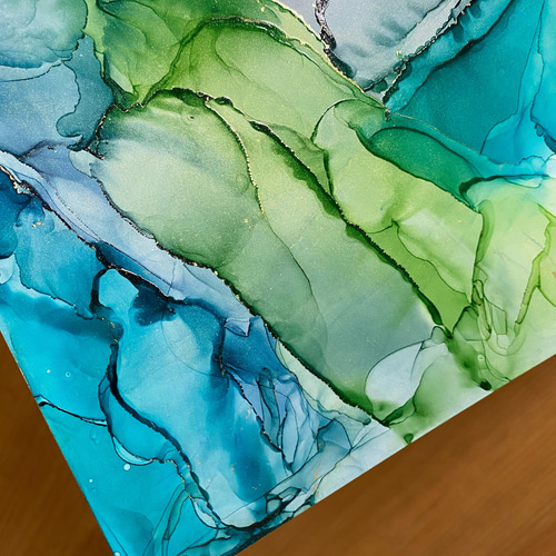 No.4 アルコールインクアート 原画 A4サイズ 緑 抽象 絵画 森の星屑