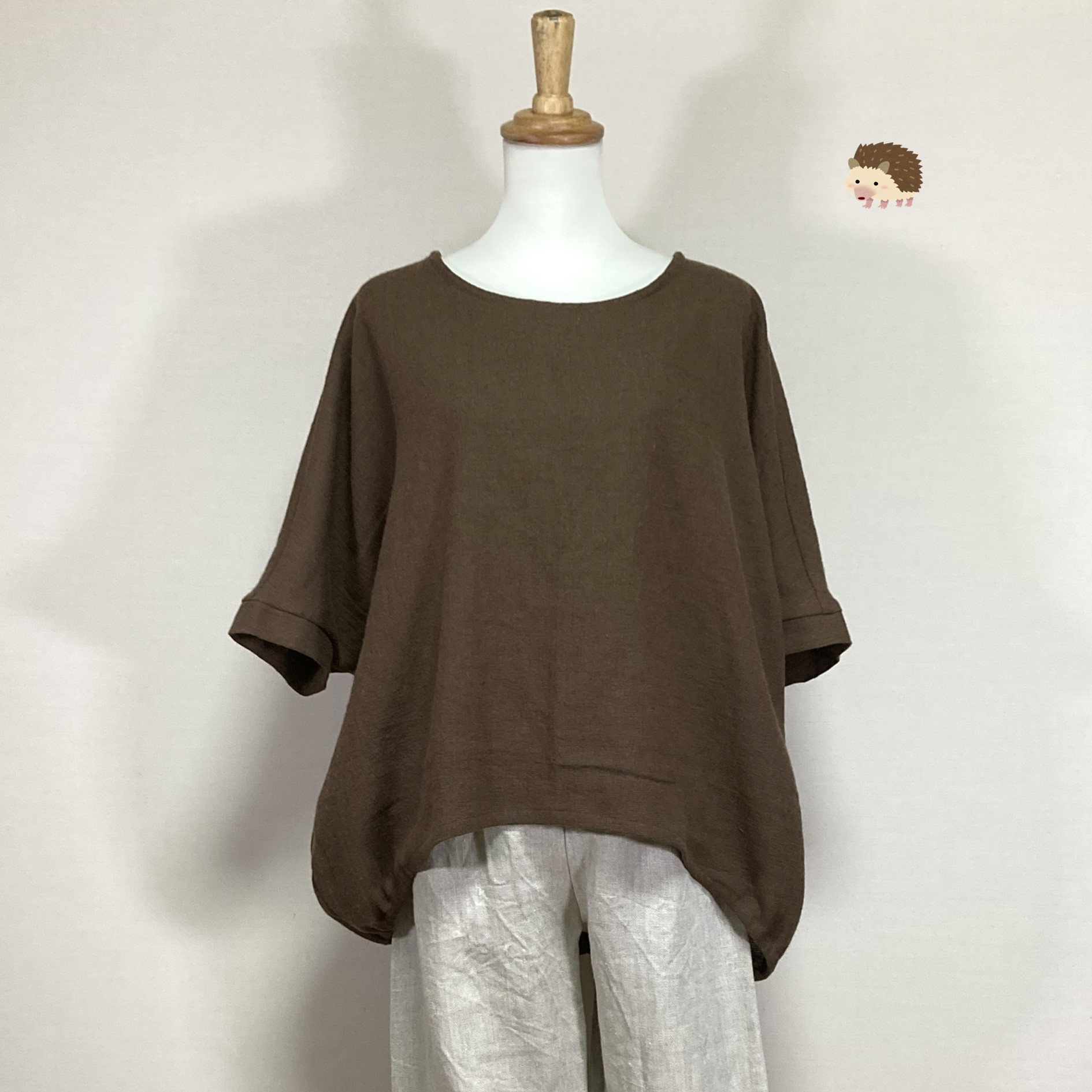 ★バルーンプルオーバー◆【ラフクロス】（ハーフリネン）チョコレート◆フリーサイズ