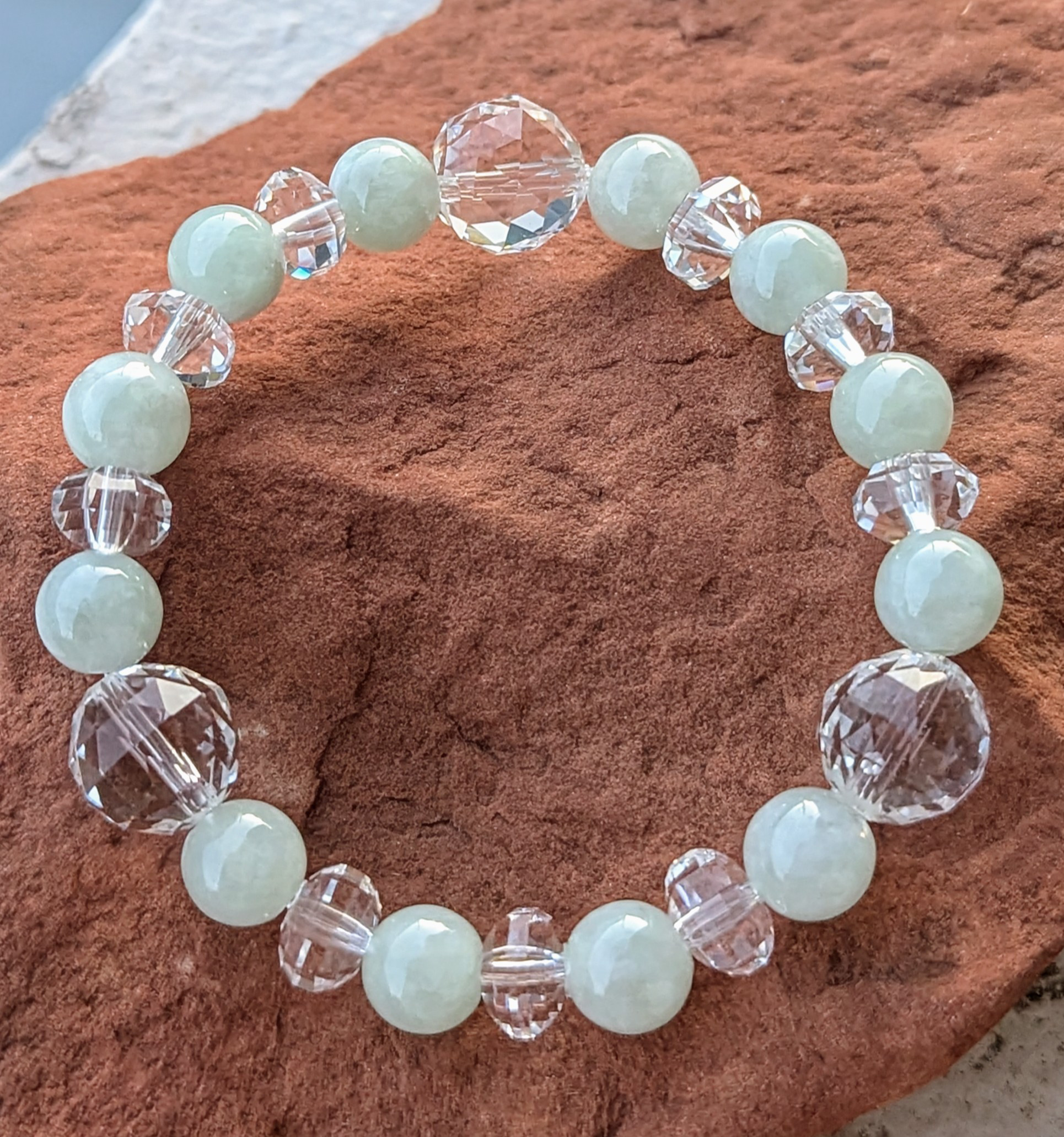 ✨ミャンマー産ヒスイ&クリアクォーツのブレスレット✨人生を大いに享受するためのブレスレット✨