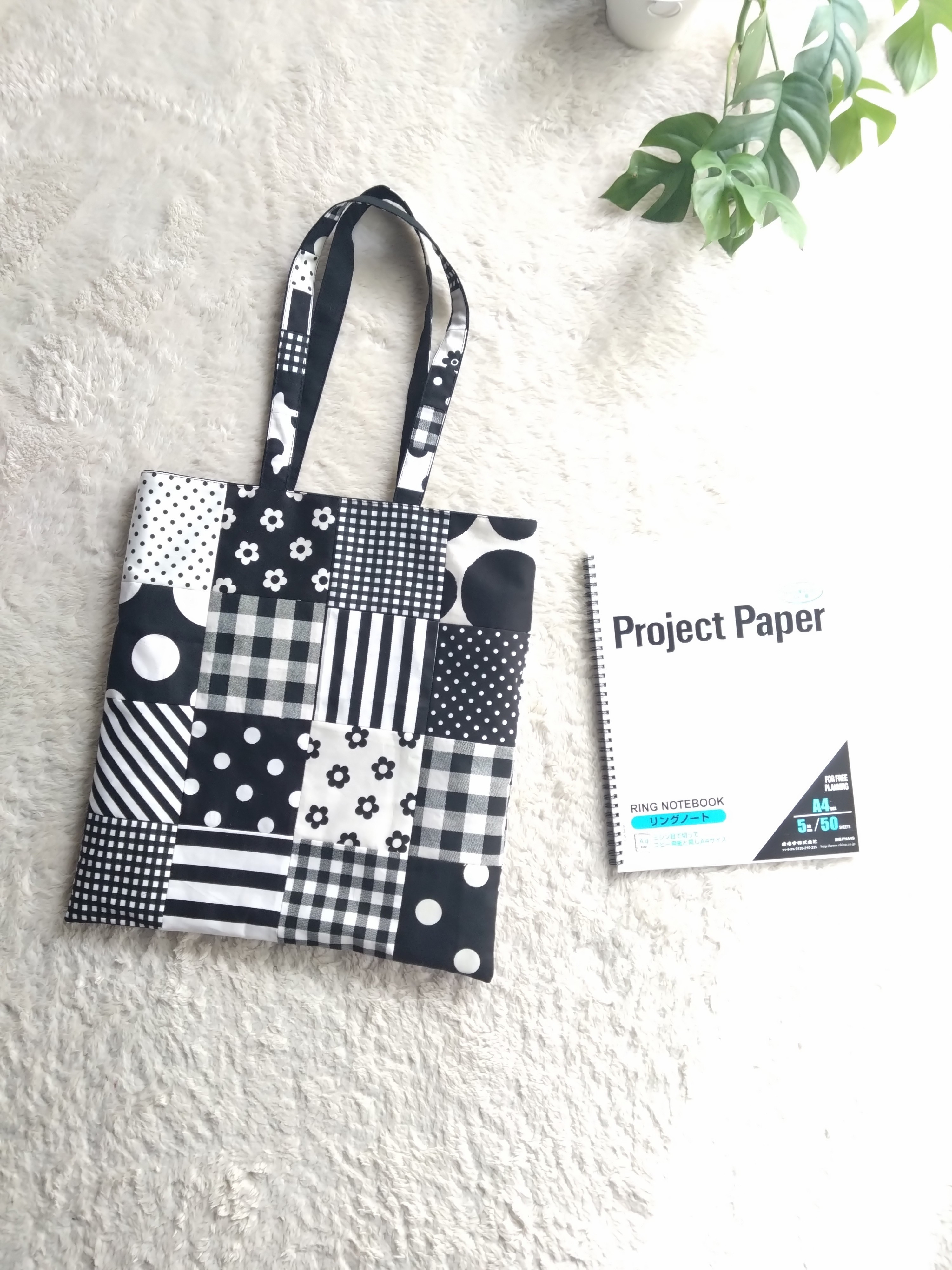 モノクロパッチのぺたんこトート*サブバッグ