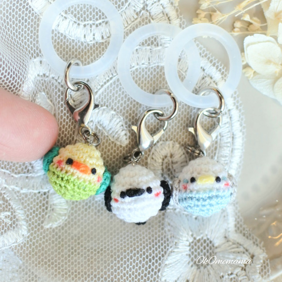 シマエナガ インコ あみぐるみ ミニチュアチャーム めじるし