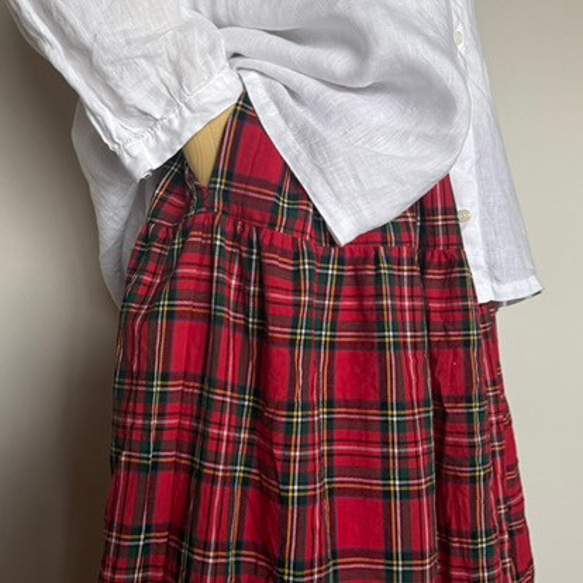 コットンリネンタータンチェックスカート 受注製作 ロング