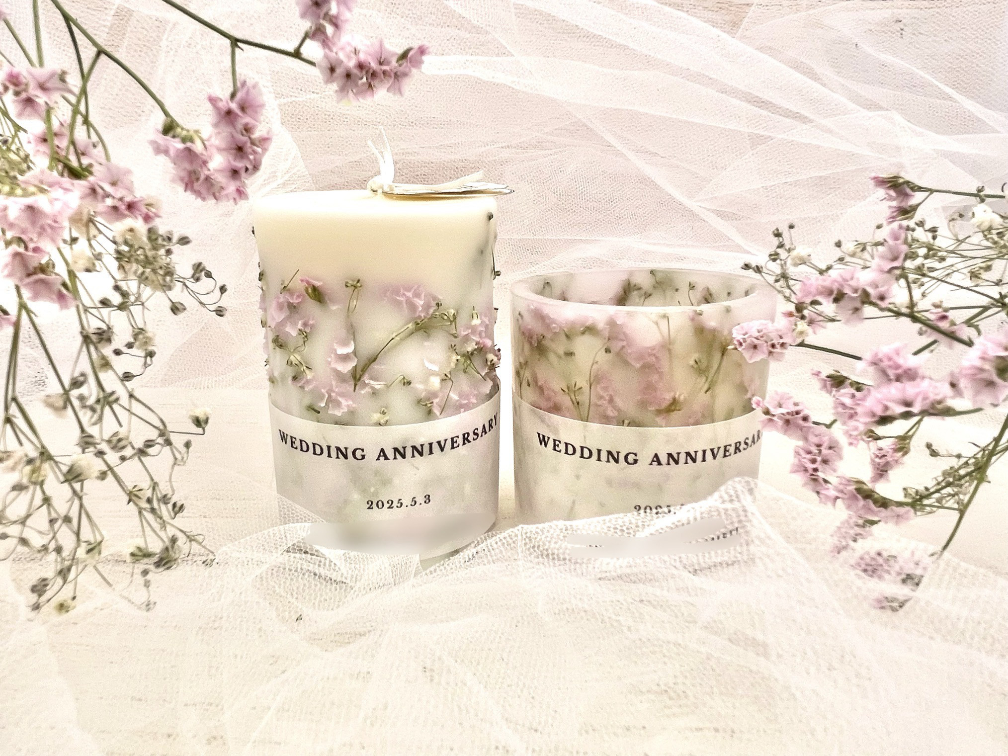 【受注制作2個〜】思い出のお花を形に残すメモリアルキャンドル＆ランタンセット⭐︎