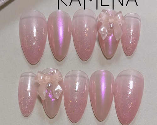 【オーダー】ネイルチップ　マーブル水彩ネイル韓国ワンホンキラキラ　グラデーション ネイルチップ 韓国ネイル ワンホンネイル グラデーションネイル - h-00