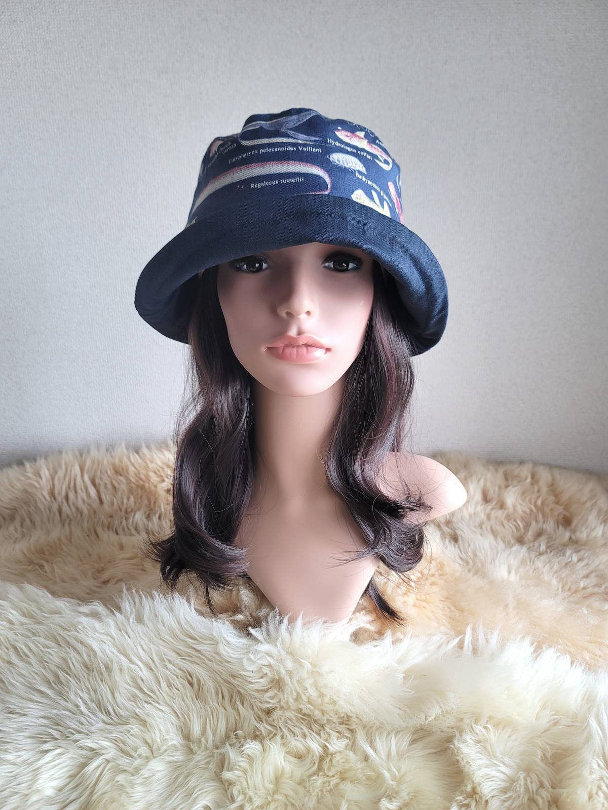 ★深海魚★woodボタン★62㎝★襟元が邪魔になら無い★コンパクトhat