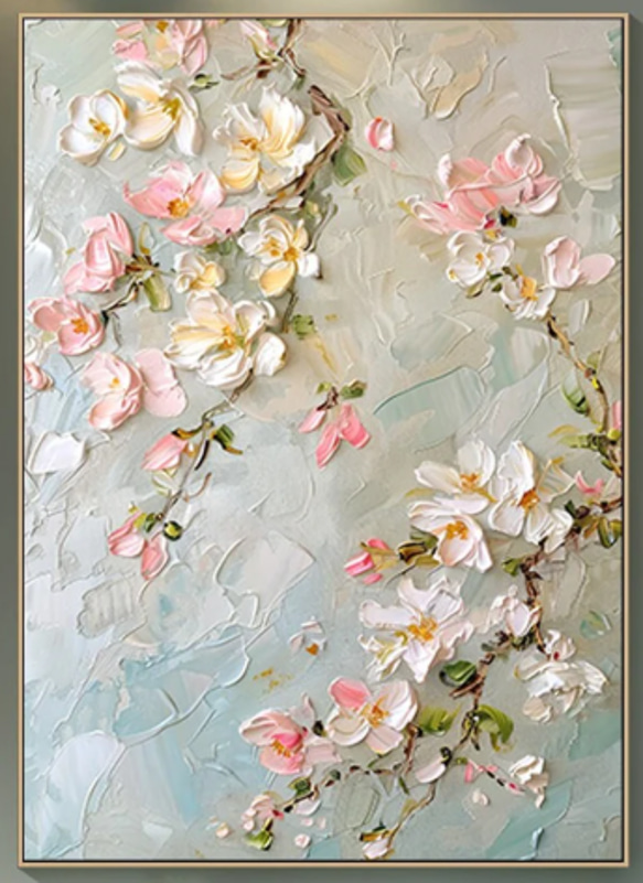 【No.79】 テクスチャーアート　アート　絵画　花　フラワーアート　大きい 立体フラワーアート 原画 F3｜華やかに咲く花々 テクスチャーアート