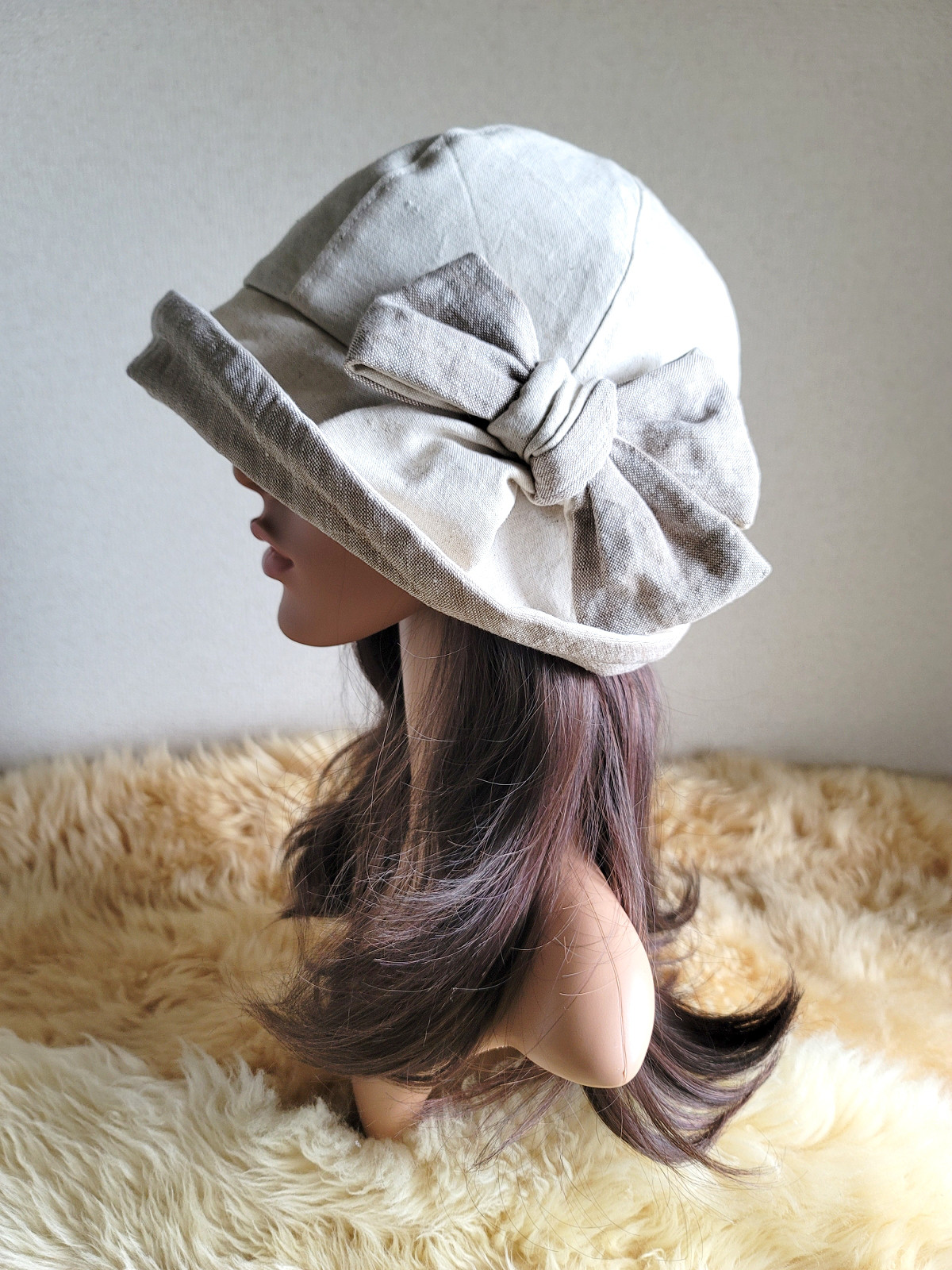 コットンリネン×リネン100%★約60㎝★フィット hatリボン