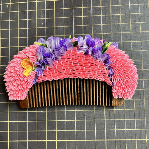 つまみ細工花櫛 藤と蝶 コーム hanahana千華 通販 19152726｜Creema