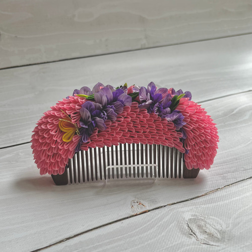 つまみ細工花櫛 藤と蝶 コーム hanahana千華 通販 19152726｜Creema