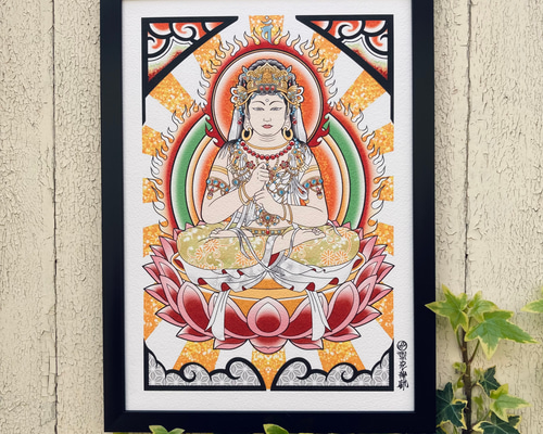 伝統的な日本画 仏教の人物 木製フレーム baaa38f1fc607edae2f12b7f701b71