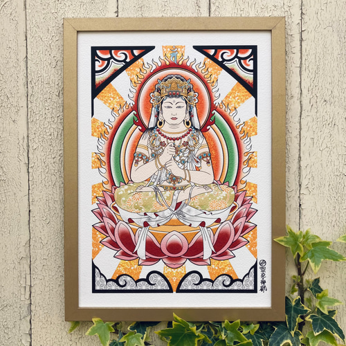 昭和レトロ絵画　　原画　仏画　サイズ額35.5x31.5絵12x16センチくらい 額色紙「神奈川沖浪裏（かながわおきなみうら）」 – Shop of Hokusai