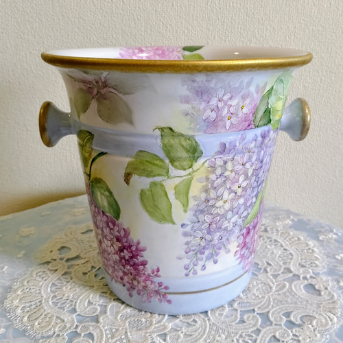 再値下げ　工房ゆずりは　彩ばら花紋　ワインクーラー　アイスペール　花器　鉢カバー 再値下げ 工房ゆずりは 彩ばら花紋 ワインクーラー アイスペール 花器