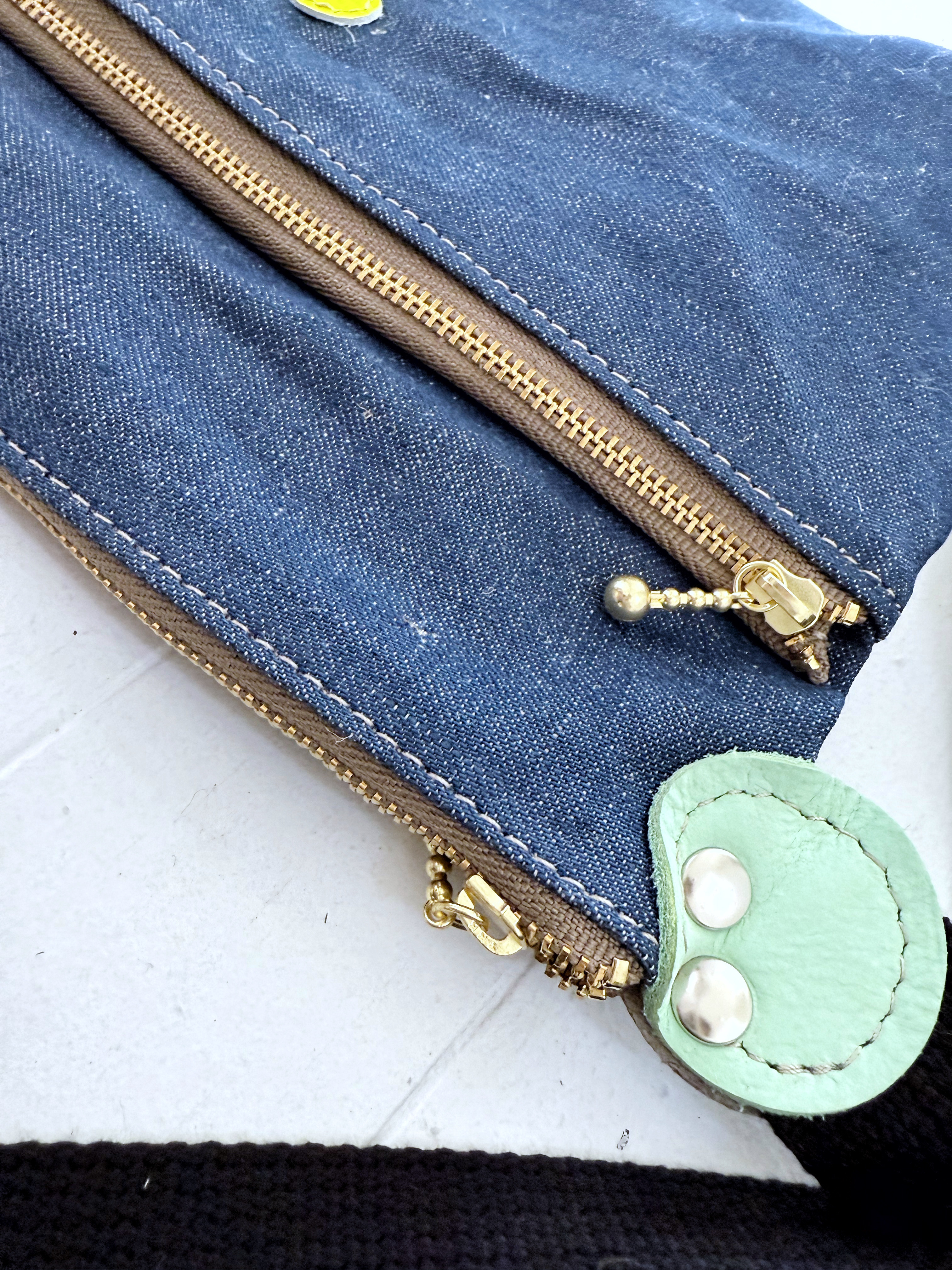 デニム 生地 本革 サコッシュ ボディバッグ ショルダー クラッチ ウエストポーチ