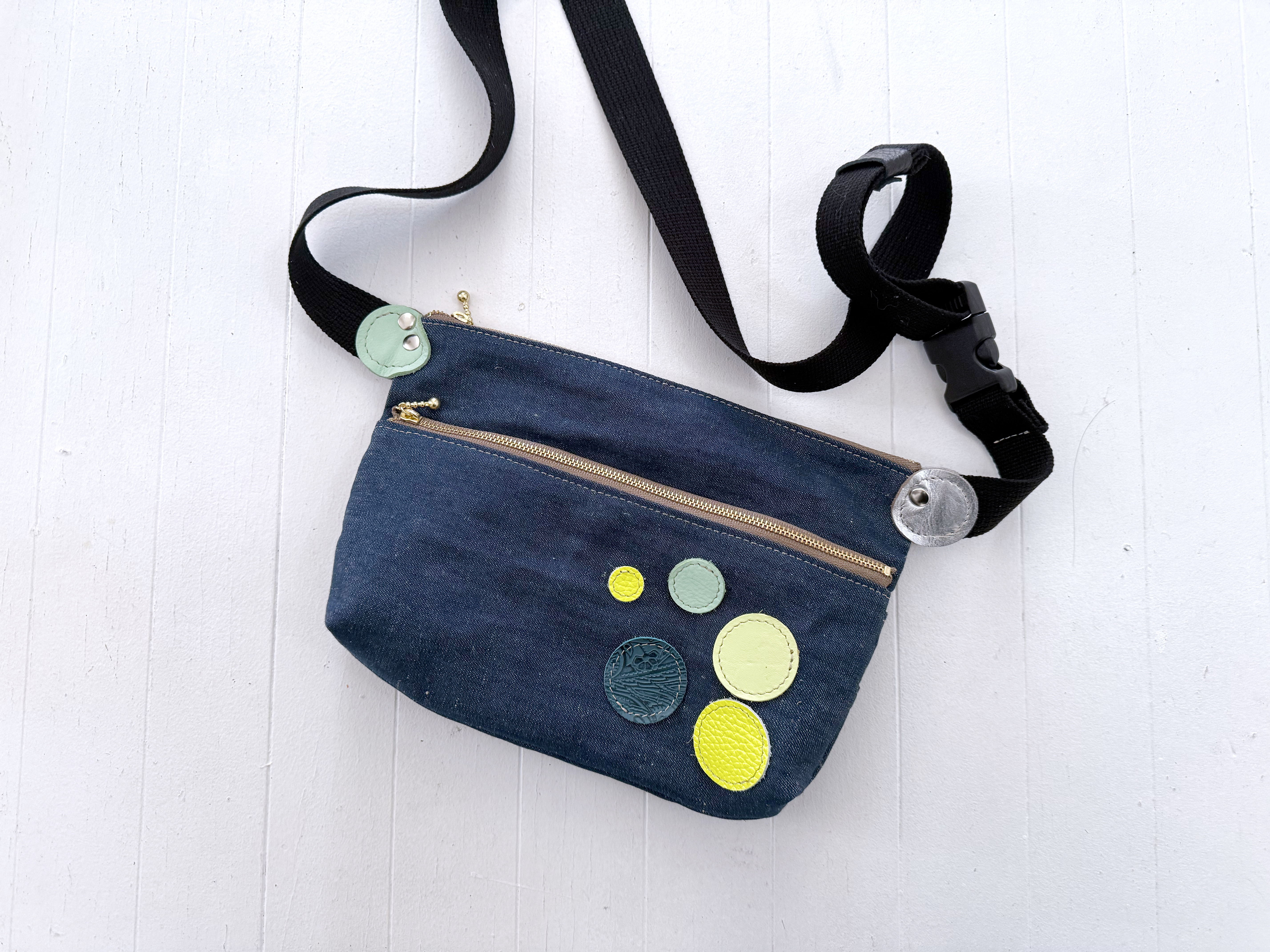 デニム 生地 本革 サコッシュ ボディバッグ ショルダー クラッチ ウエストポーチ