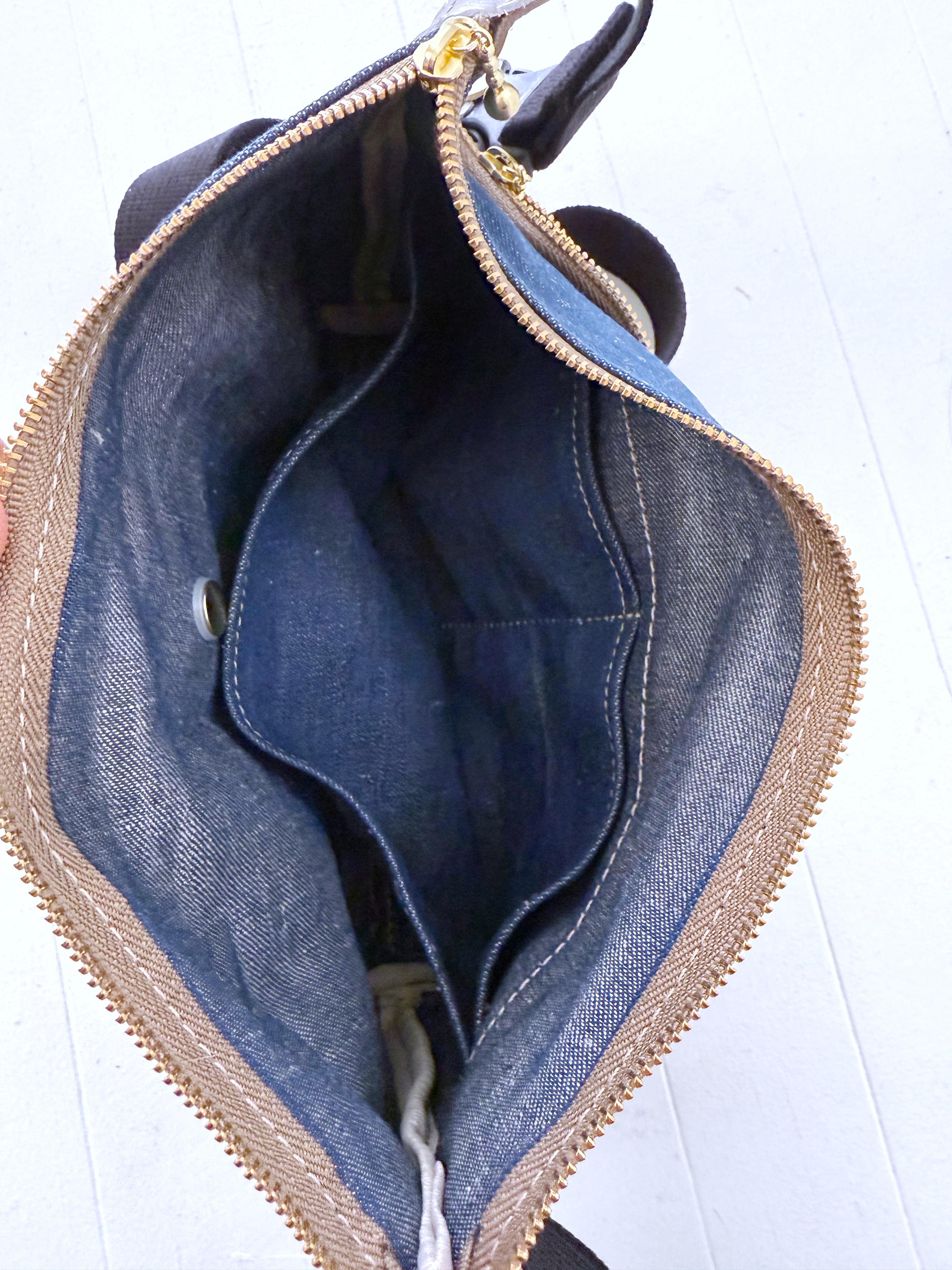 デニム 生地 本革 サコッシュ ボディバッグ ショルダー クラッチ ウエストポーチ