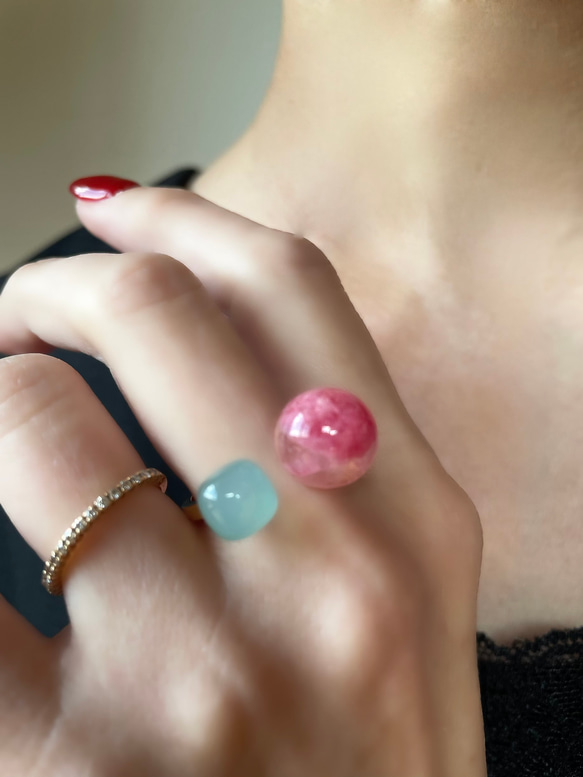 数量限定【ロシアからやって来た石】私だけの天然石フォークリング　　　フリーサイズ　春色 16枚目の画像