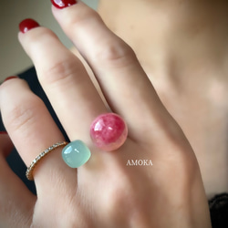 数量限定【ロシアからやって来た石】私だけの天然石フォークリング　　　フリーサイズ　春色 14枚目の画像
