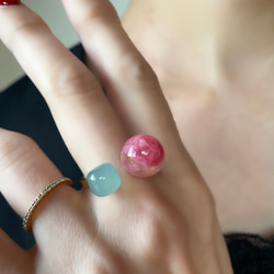 数量限定【ロシアからやって来た石】私だけの天然石フォークリング　　　フリーサイズ　春色 17枚目の画像