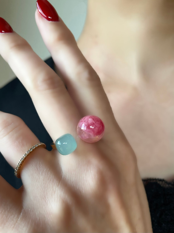 数量限定【ロシアからやって来た石】私だけの天然石フォークリング　　　フリーサイズ　春色 17枚目の画像