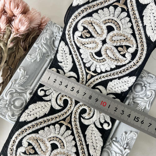 50cm インド刺繍リボン シルク 幅広モロッコ風柄 #ws36 リボン・テープ