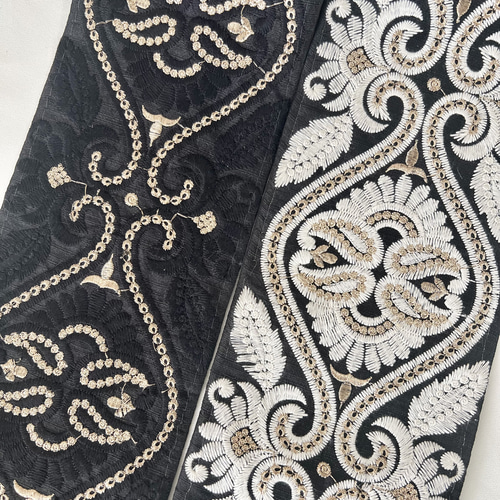 インド刺繍リボン♡ご確認ください 50cm インド刺繍リボン シルク 幅広モロッコ風柄 #ws36 リボン・テープ