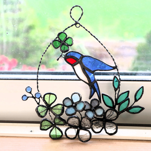 幸運を呼ぶ！平和のシンボル ステンドグラス製ツインバードのサン