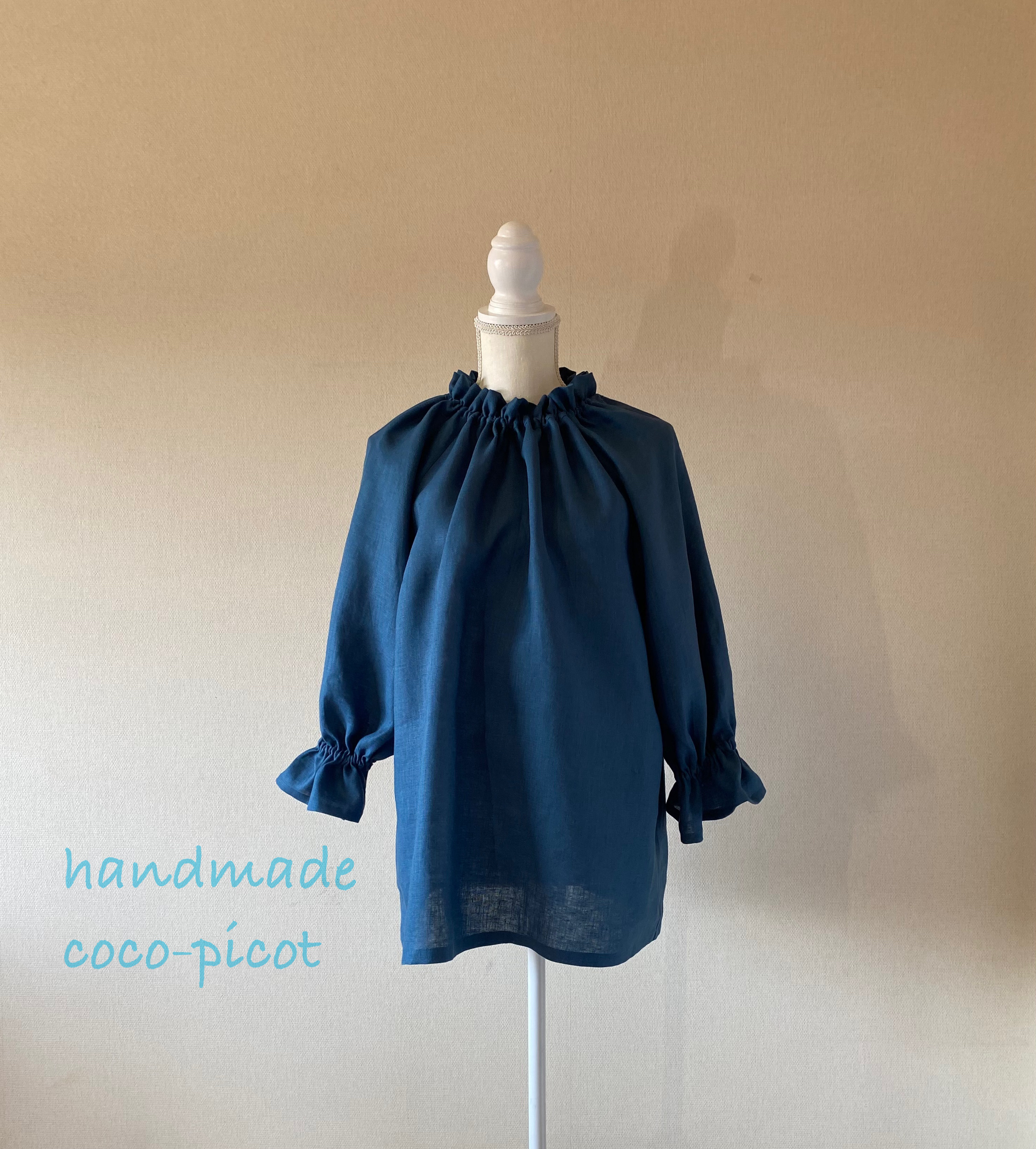 お色選択♡リネン100%ラグラン袖スタンドフリルブラウスブラウス