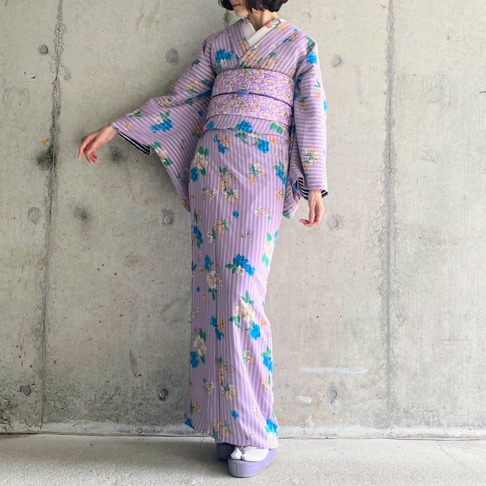 シフォンサテン着物パープル