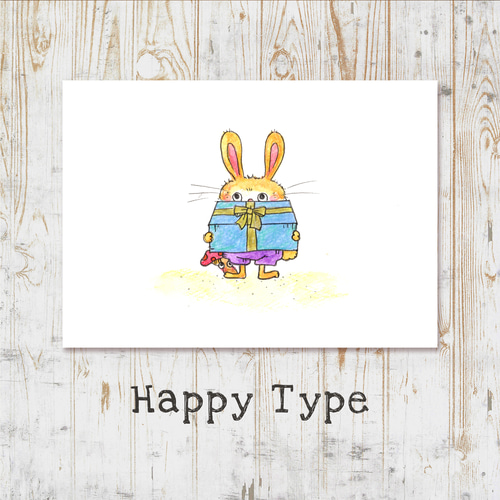 うさぎのMokemokesan（もけもけさん）ポストカード（happy type