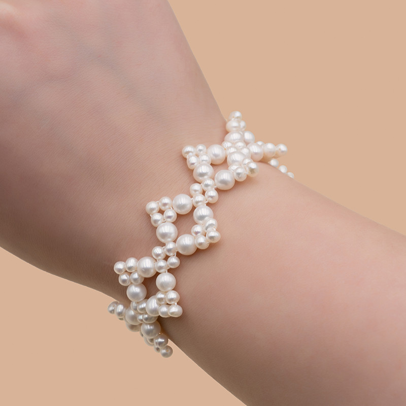 淡水バロックパールのブレスレット バングル 真珠　淡水真珠　6月誕生石　夏の誕生石 アクアマリン