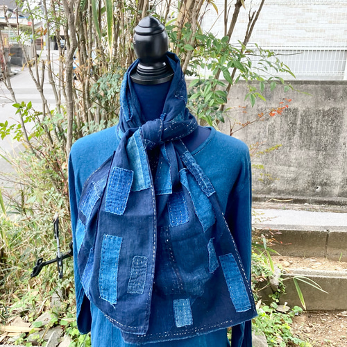 860 襤褸 ストール 古布 リメイク 藍染 藍染め パッチワーク 刺し子