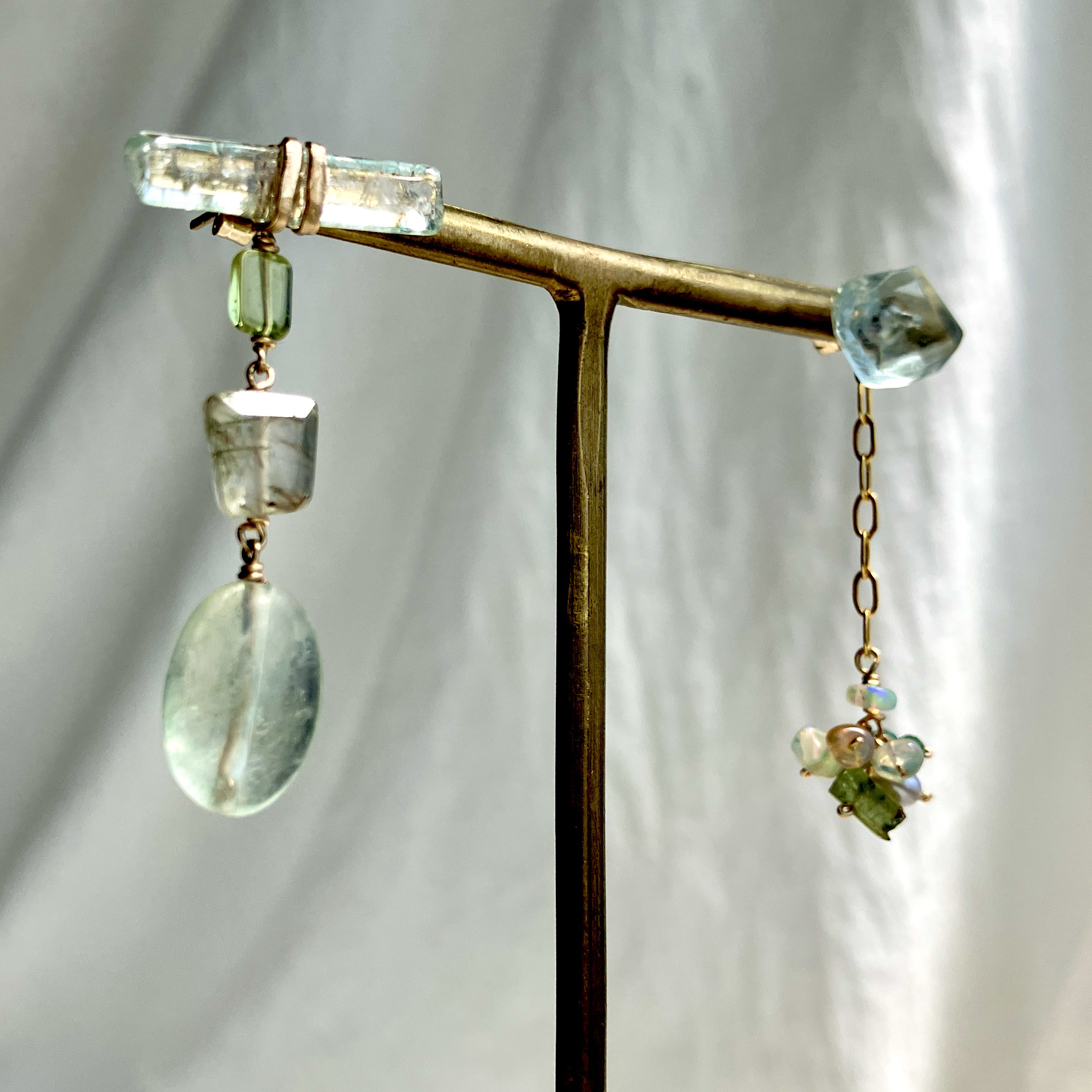 Fresh greenery　新緑　２way　K１４gfスタッドピアス　１点もの