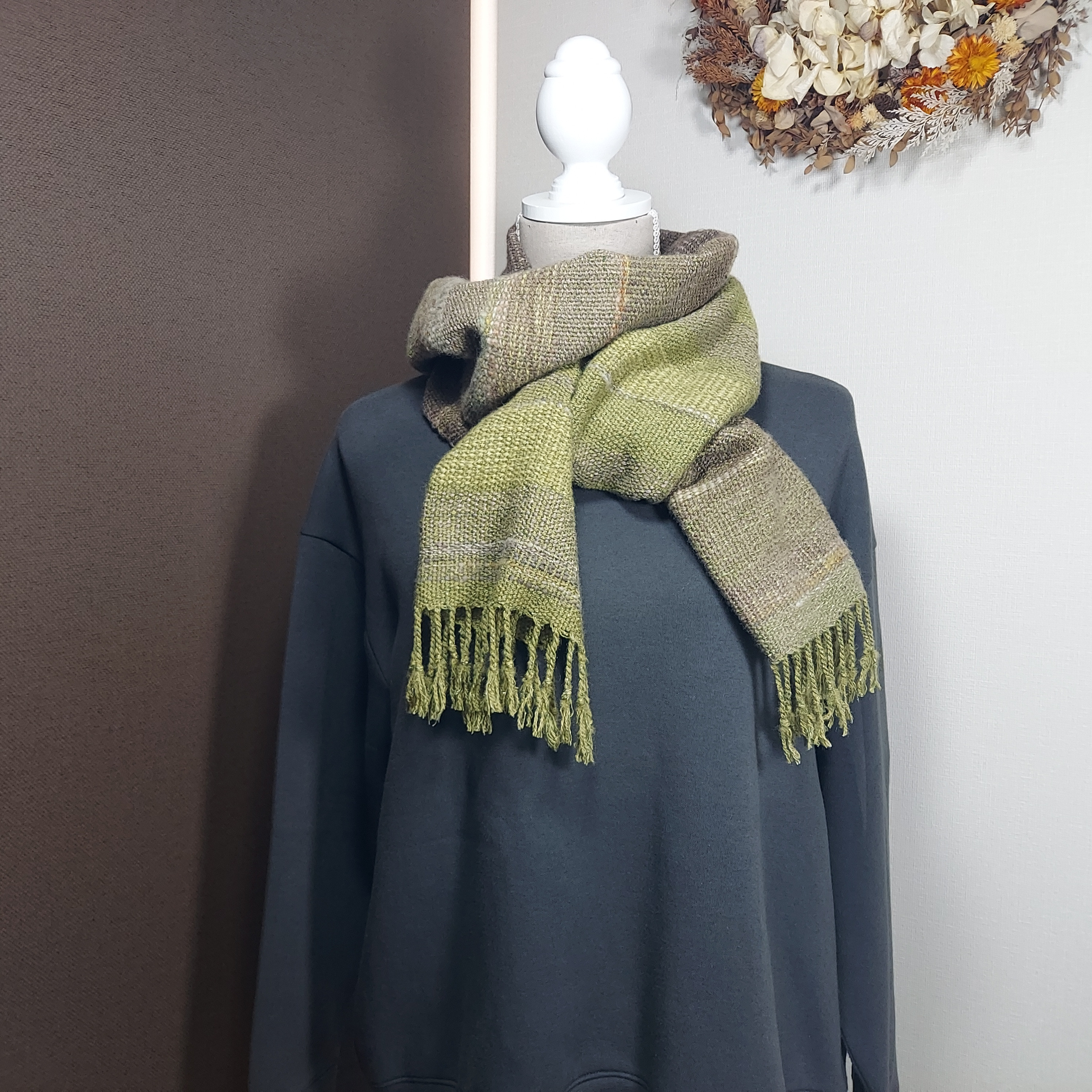 手織り　シルクウールのやさしいマフラー　作品25012