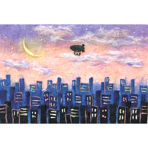 【ちぎり絵】「幻想-夕暮れ」　ハンドメイド　(P 10サイズ)　暮らしに彩りを ちぎり絵】「幻想-夕暮れ」 ハンドメイド (P 10サイズ) 暮らしに彩りを