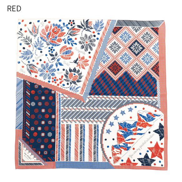 ＜シルクスカーフ＞【the PORT by marca】EMBROIDERY(FMQ-162) シルクツイル RED 3枚目の画像