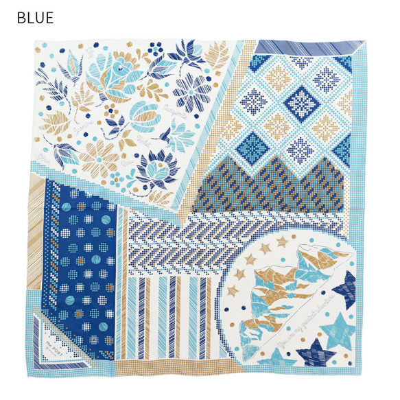 ＜シルクスカーフ＞【the PORT by marca】EMBROIDERY(FMQ-162) シルクツイル BLUE 3枚目の画像