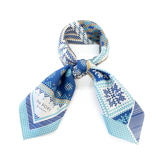 ＜シルクスカーフ＞【the PORT by marca】EMBROIDERY(FMQ-162) シルクツイル BLUE 1枚目の画像