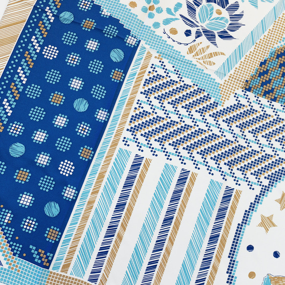 ＜シルクスカーフ＞【the PORT by marca】EMBROIDERY(FMQ-162) シルクツイル BLUE 4枚目の画像