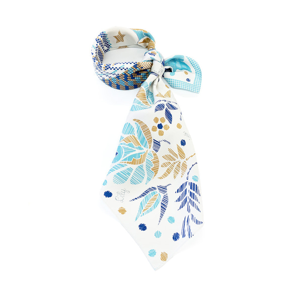 ＜シルクスカーフ＞【the PORT by marca】EMBROIDERY(FMQ-162) シルクツイル BLUE 2枚目の画像