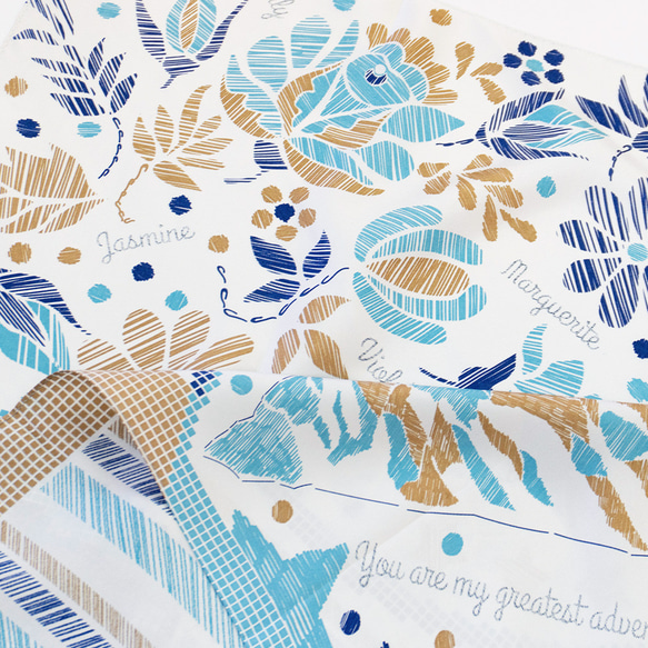 ＜シルクスカーフ＞【the PORT by marca】EMBROIDERY(FMQ-162) シルクツイル BLUE 5枚目の画像