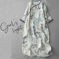 コットンリネンワンピース、コットンワンピース、夏のワンピース、春のワンピース、エレガントワンピース、ロング丈ワンピース、 1枚目の画像