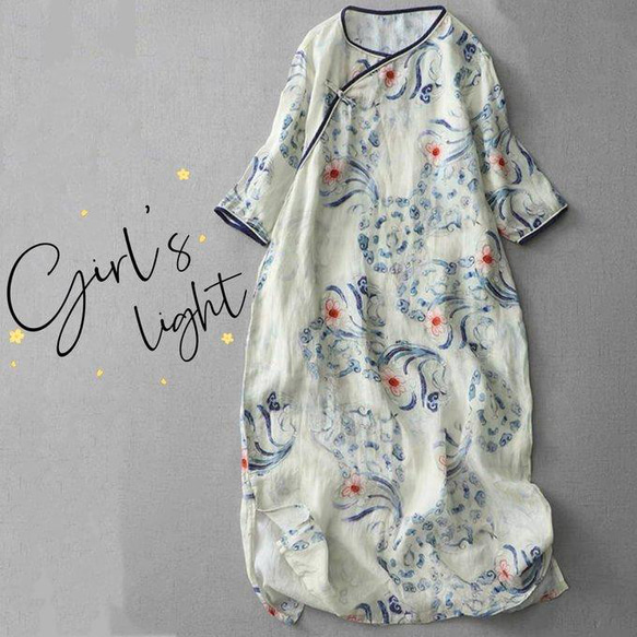 コットンリネンワンピース、コットンワンピース、夏のワンピース、春のワンピース、エレガントワンピース、ロング丈ワンピース、 1枚目の画像